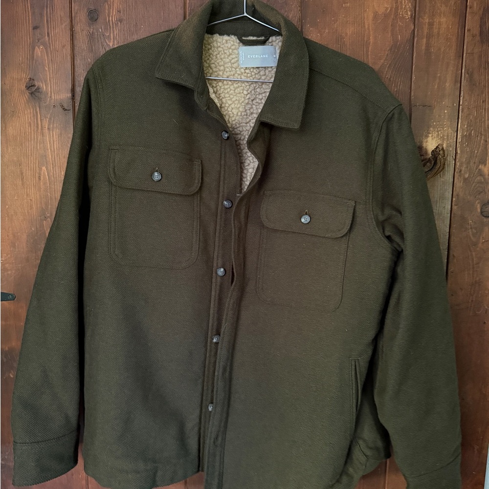 Everlane ReNew Fleece-Lined Men’s Heavyweight Overshirt - Heathered Green NEW